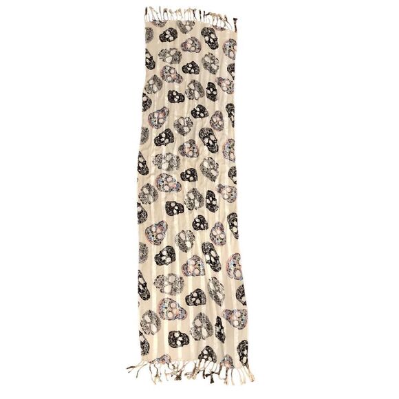 Pier 1 Sugar Skull Halloween Autumn Lightweight Tassle Scarf with Sparkle Glitte - Picture 3 of 16